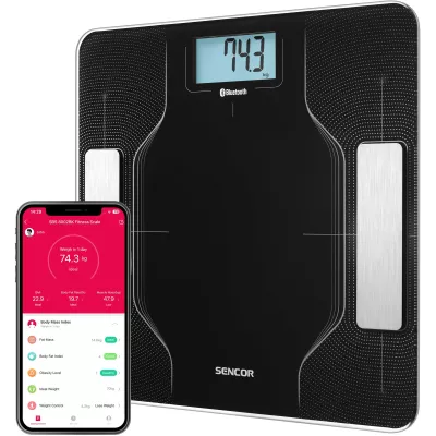 Ваги підлогові Sencor, 180кг, AAAx2, підкл. до смартфону, скло, чорний (SBS8002BK)