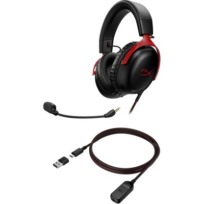 Гарнітура ігрова HyperX Cloud III, mini-jack/USB-A/USB-C, 1.2м/1.3м, чорно-червоний (727A9AA)