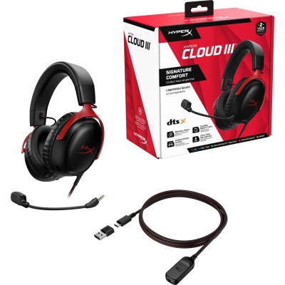 Гарнітура ігрова HyperX Cloud III, mini-jack/USB-A/USB-C, 1.2м/1.3м, чорно-червоний (727A9AA)