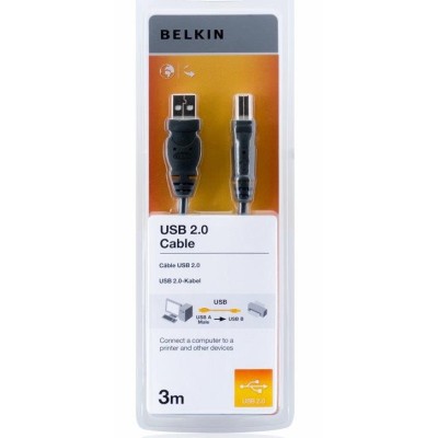 Кабель USB-A > USB-B (AM/BM) заряджання/синхронізації Belkin 3м, чорний (F3U154bt3M)