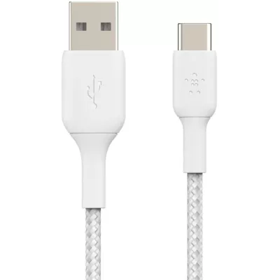 Кабель USB-A > USB-C заряджання/синхронізації Belkin 1м, 15Вт, Type-C, плетений, білий (CAB002BT1MWH)