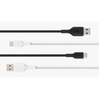 Кабель USB-A > USB-C заряджання/синхронізації Belkin 1м, 15Вт, Type-C, плетений, білий (CAB002BT1MWH)