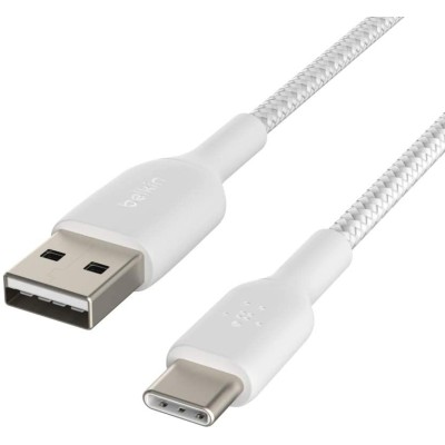 Кабель USB-A > USB-C заряджання/синхронізації Belkin 1м, 15Вт, Type-C, плетений, білий (CAB002BT1MWH)