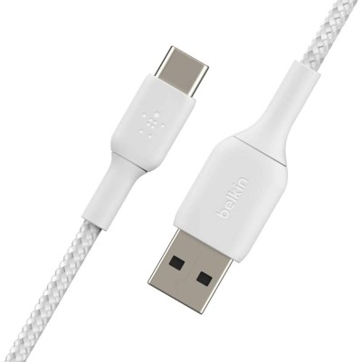 Кабель USB-A > USB-C заряджання/синхронізації Belkin 1м, 15Вт, Type-C, плетений, білий (CAB002BT1MWH)
