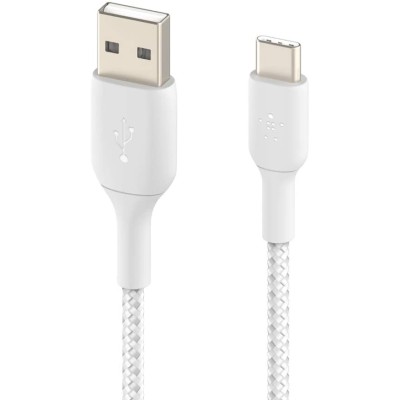 Кабель USB-A > USB-C заряджання/синхронізації Belkin 1м, 15Вт, Type-C, плетений, білий (CAB002BT1MWH)