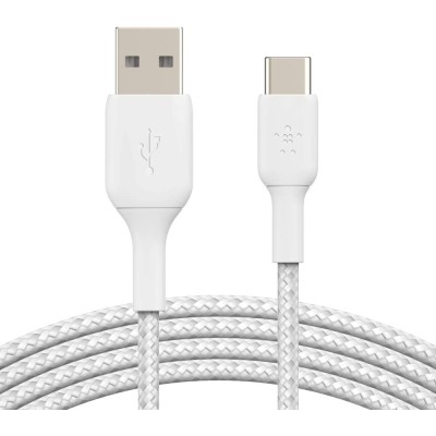 Кабель USB-A > USB-C заряджання/синхронізації Belkin 1м, 15Вт, Type-C, плетений, білий (CAB002BT1MWH)