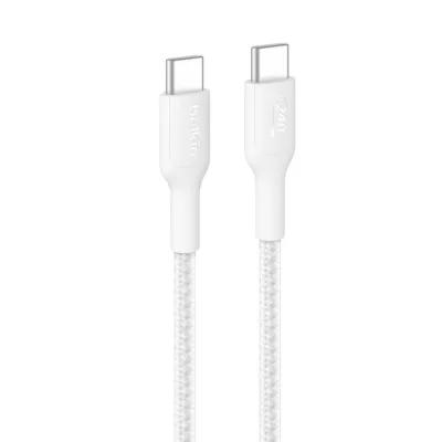 Кабель USB-C > USB-C заряджання/синхронізації Belkin 1м, 240Вт, Type-C, плетений, білий (CAB025HQ1MWH)