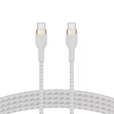 Кабель USB-C > USB-C заряджання/синхронізації Belkin 1м, 60Вт, Type-C, плетений, силіконовий, з ремінцем на магніті, білий (CAB0