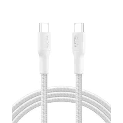Кабель USB-C > USB-C заряджання/синхронізації Belkin 2м, 240Вт, Type-C, плетений, білий (CAB025HQ2MWH)
