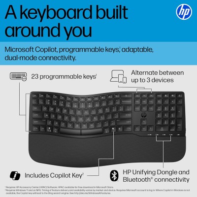 Клавіатура мембранна HP 680 Comfort Dual-Mode 111key, BT, EN/UK, чорний