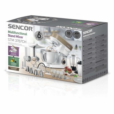 Кухонна машина Sencor 1200Вт, чаша-метал, корпус-пластик, насадок-19, коричнево-білий (STM3787CH) Кухонна машина Sencor 1200Вт, чаша-метал, корпус-пластик, насадок-19, коричнево-білий (STM3787CH)