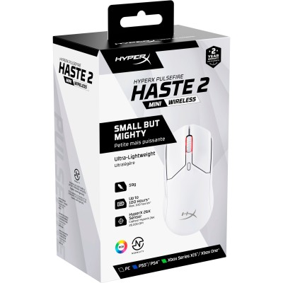 Миша HyperX Pulsefire Haste 2 mini, RGB, USB-A/WL/BT, білий (7D389AA)