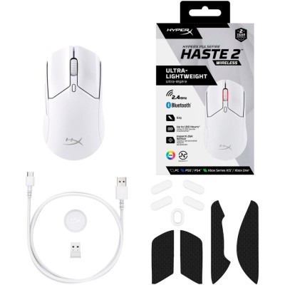 Миша HyperX Pulsefire Haste 2, RGB, USB-A/WL/BT, білий (6N0A9AA)