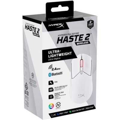 Миша HyperX Pulsefire Haste 2, RGB, USB-A/WL/BT, білий (6N0A9AA)