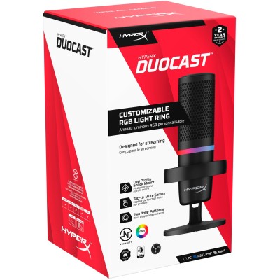 Мікрофон геймінговий HyperX DuoCast, Omni/Bi, USB-A, 2м, NGenuity, RGB, чорний (4P5E2AA)