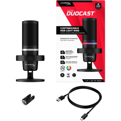 Мікрофон геймінговий HyperX DuoCast, Omni/Bi, USB-A, 2м, NGenuity, RGB, чорний (4P5E2AA)