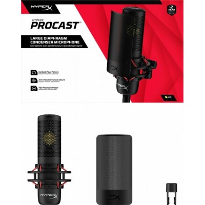 Мікрофон геймінговий HyperX ProCast, Bi, 3-pin XLR, no cable, з поп-фільтром, чорний (699Z0AA)