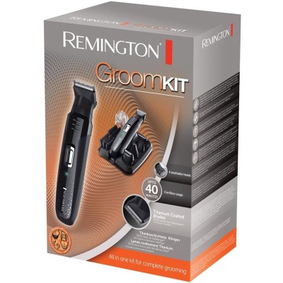 Набір для стрижки Remington Groom Kit, для бороди, вусів, голови і носа, акум., насадок-10, титан.напил., чорний (PG6130)