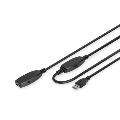 Подовжувач DIGITUS USB 3.0 Active Cable, A/M-A/F, 20м, чорний (DA-73107)