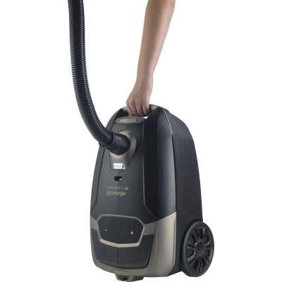 Пилосос Gorenje мішковий, 890Вт, 4л, HEPA, телескоп, LED-дисплей, турбощітка, чорний (VCE48AFBKGO)