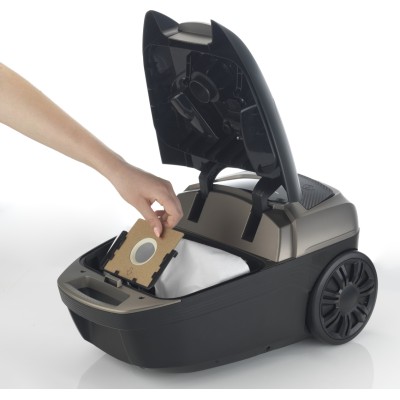 Пилосос Gorenje мішковий, 890Вт, 4л, HEPA, телескоп, LED-дисплей, турбощітка, чорний (VCE48AFBKGO)