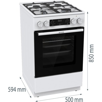 Плита Gorenje комбінована, 70л, 50x60см, дисплей, IconLed, чавун, білий (GK5C43WF)
