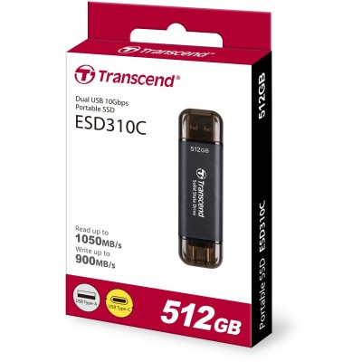 Портативний SSD Transcend 512GB USB 3.1 Gen 2 Type-A + Type-C ESD310 Чорний (TS512GESD310C) Портативний SSD Transcend 512GB USB 3.1 Gen 2 Type-A + Type-C ESD310 Чорний (TS512GESD310C)