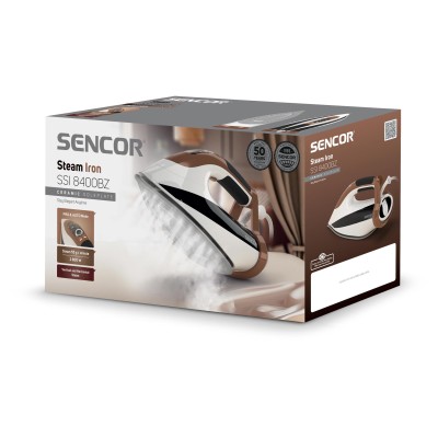 Праска Sencor, 2800Вт, 330мл, паровий удар -195гр, постійна пара - 55гр, pro та auto режими, керам. підошва, біло-коричневий (SS Праска Sencor, 2800Вт, 330мл, паровий удар -195гр, постійна пара - 55гр, pro та auto режими, керам. підошва, біло-коричневий (SS