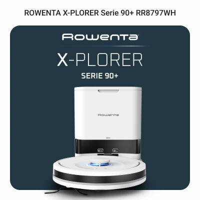 Робот-пилосос Rowenta миючий X-PLORER Serie 90+, 6000ПаВт, h=9.7см, 0.26л, конт пил -0.29л, автон. робота до 270хв, білий (RR879 Робот-пилосос Rowenta миючий X-PLORER Serie 90+, 6000ПаВт, h=9.7см, 0.26л, конт пил -0.29л, автон. робота до 270хв, білий (RR879