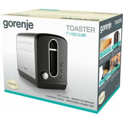 Тостер Gorenje, 950Вт, функц. розморожування, автовідключення, пластик + металл, чорний (T1100CLBK)