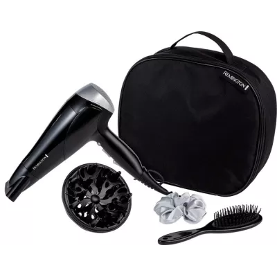 Фен Remington Style Edition, 2200Вт, 3 режими, іоніз-я, хол. обдув, дифузор, гребінець, резинка, кейс, чорно-сірий (D3171GP)