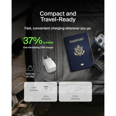 Зарядний пристрій мережевий Belkin 20Вт USB-C PD PPS, білий