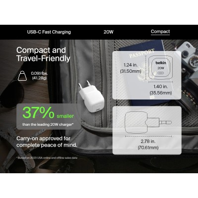 Зарядний пристрій мережевий Belkin 20Вт USB-C PD PPS, білий