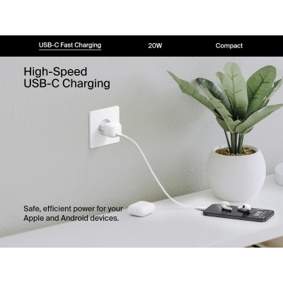 Зарядний пристрій мережевий Belkin 20Вт USB-C PD PPS, білий
