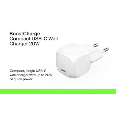Зарядний пристрій мережевий Belkin 20Вт USB-C PD PPS, білий
