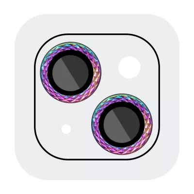 Захисне скло Metal Shine на камеру (в упак.) для Apple iPhone 15 (6.1") / 15 Plus (6.7") Бузковий / Rainbow
