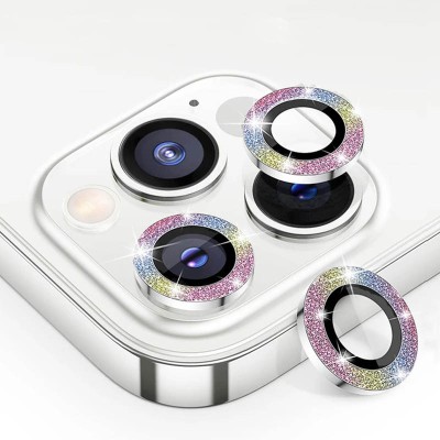 Захисне скло Metal Sparkles на камеру (в упак.) для Apple iPhone 15 Pro (6.1") /15 Pro Max (6.7") Бузковий / Rainbow