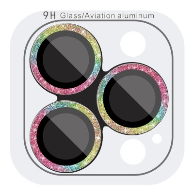 Захисне скло Metal Sparkles на камеру (в упак.) для Apple iPhone 15 Pro (6.1") /15 Pro Max (6.7") Бузковий / Rainbow