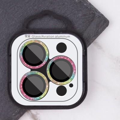 Захисне скло Metal Sparkles на камеру (в упак.) для Apple iPhone 15 Pro (6.1") /15 Pro Max (6.7") Бузковий / Rainbow