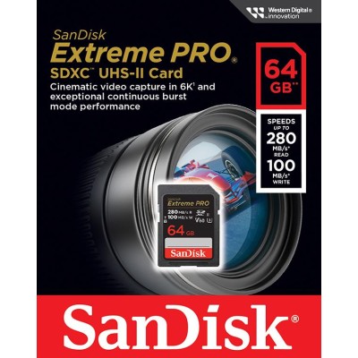 Карта пам'яті SanDisk SD 64GB C10 UHS-II U3 R280/W100MB/s Extreme Pro V60