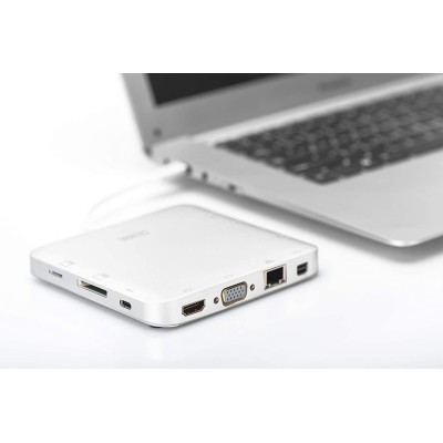 Хаб DIGITUS USB-C > HDMI/VGA/miniDisplayPort/3xUSB-A/USB-C/SD/MicroSD/RJ54/Audio