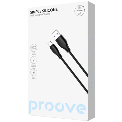 Кабель Proove Simple Silicone USB to Type-C 3A (1m) black (CCSS15001201)