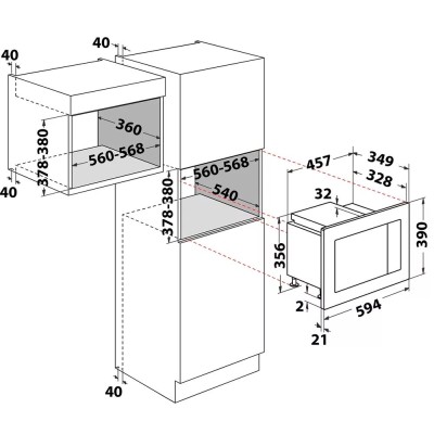 Мікрохвильова піч Whirlpool вбудована, 20л, електронне упр., 800Вт, дисплей, чорний (WMF200G)
