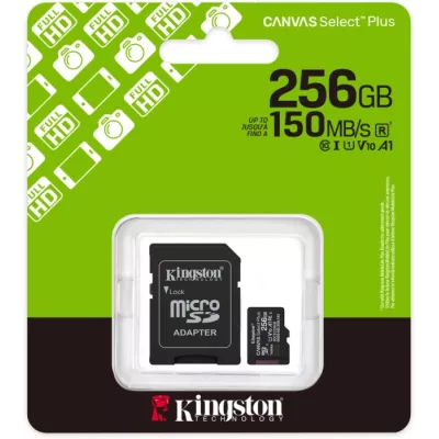 Карта пам'яті Kingston MicroSDXC 256GB Canvas Select Plus Gen3 150MB/s A10 + SD-адаптер (SDCS3/256GB)