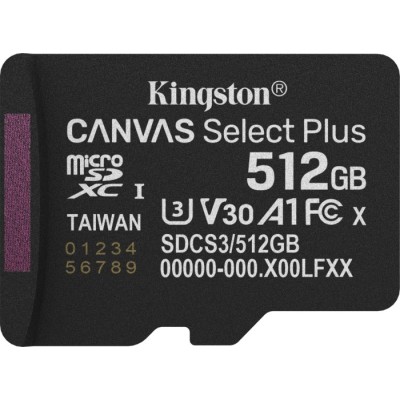 Карта пам'яті Kingston MicroSDXC 512GB Canvas Select Plus Gen3 150MB/s A1 (SDCS3/512GBSP)
