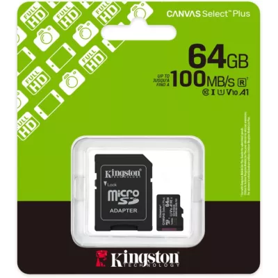 Карта пам'яті Kingston MicroSDXC 64GB Canvas Select Plus Gen3 100MB/s A1 + SD-адаптер (SDCS3/64GB)