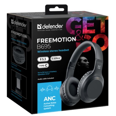 Навушники DEFENDER (63695)FreeMotion B695 Bluetooth ANC, чорний Навушники DEFENDER (63695)FreeMotion B695 Bluetooth ANC, чорний