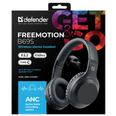 Навушники DEFENDER (63695)FreeMotion B695 Bluetooth ANC, чорний Навушники DEFENDER (63695)FreeMotion B695 Bluetooth ANC, чорний