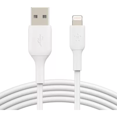 Кабель USB-A > Lightning заряджання/синхронізації Belkin 1м, 12Вт, PVC, білий (CAA001BT1MWH)