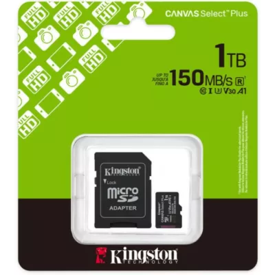 Карта пам'яті Kingston MicroSDXC 1TB Canvas Select Plus Gen3 150MB/s A1 + SD-адаптер (SDCS3/1TB)